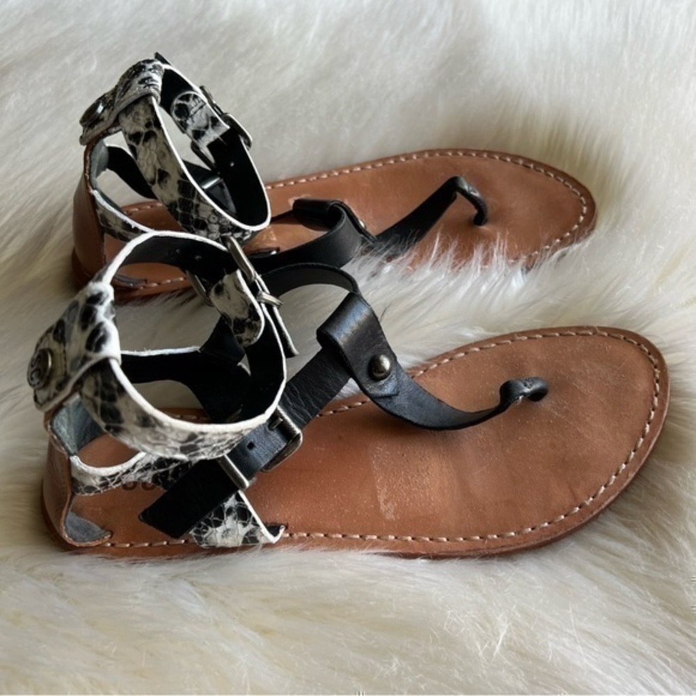 SCHUTZ Ankle Cuff Snake Embossed Thong Sandal